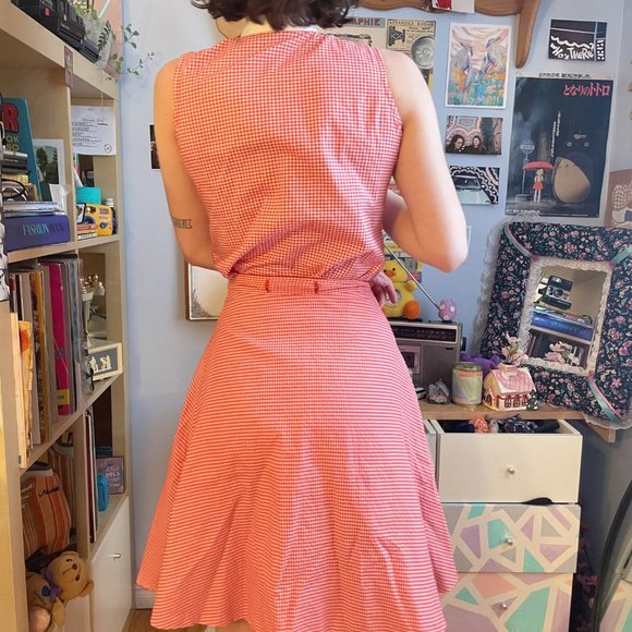 50s gingham plaid Honeylane XXS plaid circle skirt, sleeveless shirt, and bib! - Picture 5 of 16